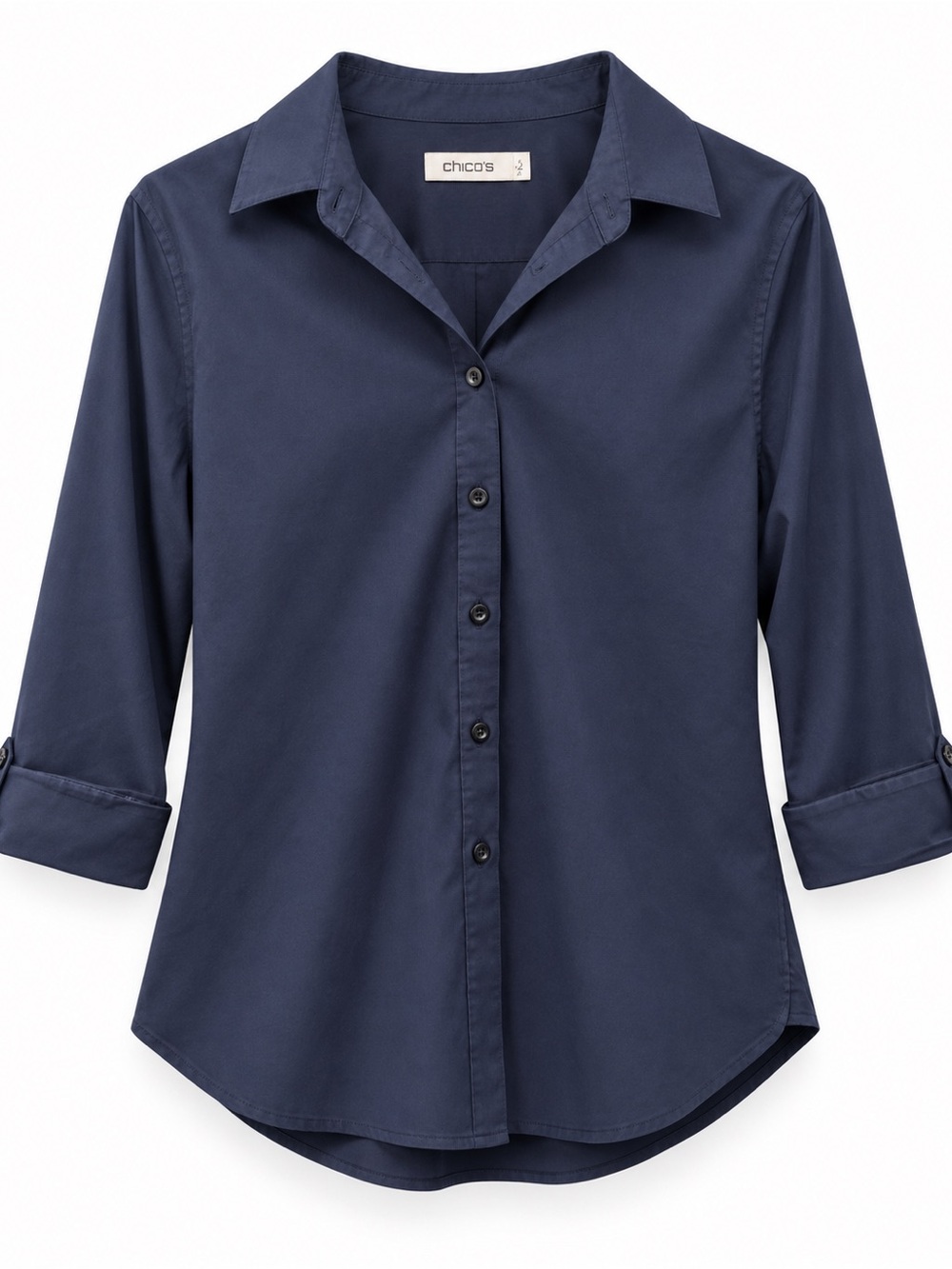 Chico's No-Iron Navy Blue Button-Front Shirt
